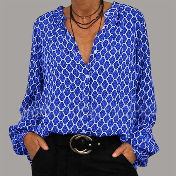 Modisches V-Ausschnitt-Shirt mit Rautenprint