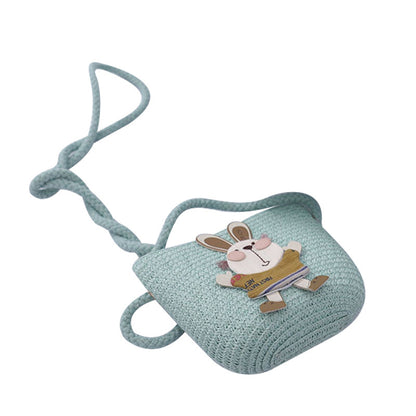 Sommer-Set für Kinder – Strohhut & Tasche mit süßer Hasen-Deko