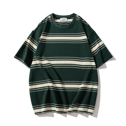 Vintage Streifen T-Shirt für Herren – Lockerer Schnitt, Rundhals, Sommer Basic in Retro-Design
