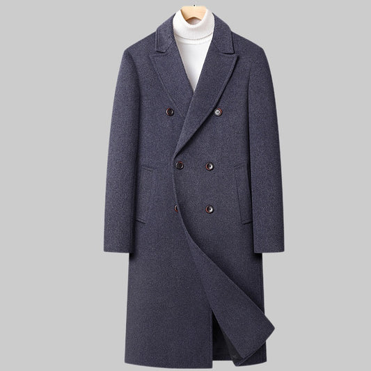 Herren Wollmantel Lang – Eleganter Doppelreiher für Herbst & Winter