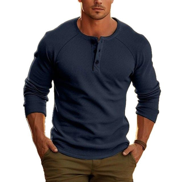 Herren Langarmshirt mit Henley-Kragen – Bequemes Basic Longsleeve aus Baumwolle – Ideal für Alltag & Freizeit