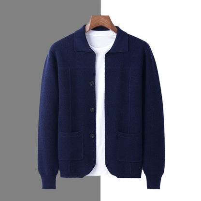 Herren Strickjacke mit Reverskragen – Eleganter Cardigan mit Taschen für Herbst & Winter