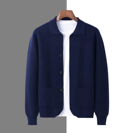 Herren Strickjacke mit Reverskragen – Eleganter Cardigan mit Taschen für Herbst & Winter