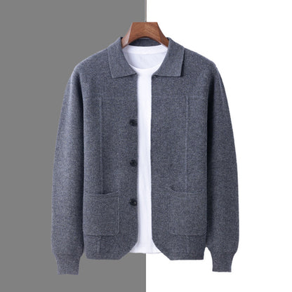 Herren Strickjacke mit Reverskragen – Eleganter Cardigan mit Taschen für Herbst & Winter
