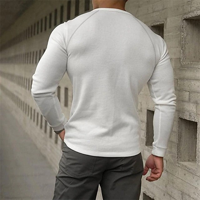 Herren Langarmshirt mit Henley-Kragen – Bequemes Basic Longsleeve aus Baumwolle – Ideal für Alltag & Freizeit
