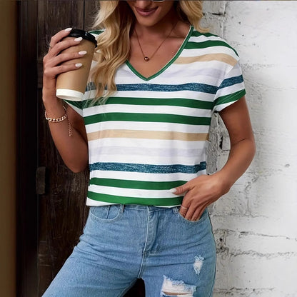 Gestreiftes Damen-T-Shirt mit Rundhalsausschnitt