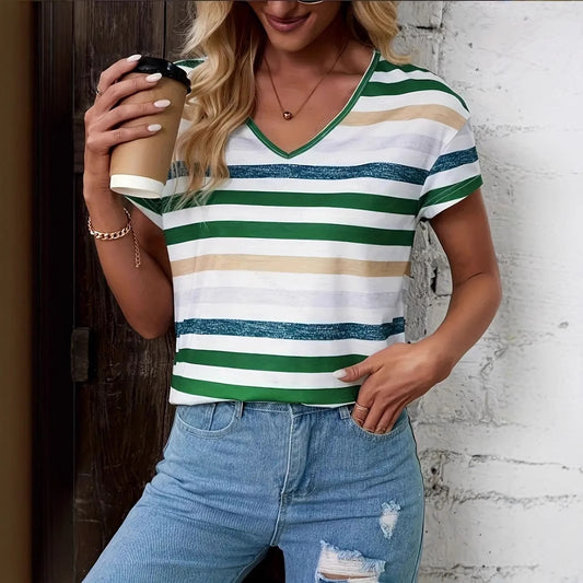Gestreiftes Damen-T-Shirt mit Rundhalsausschnitt