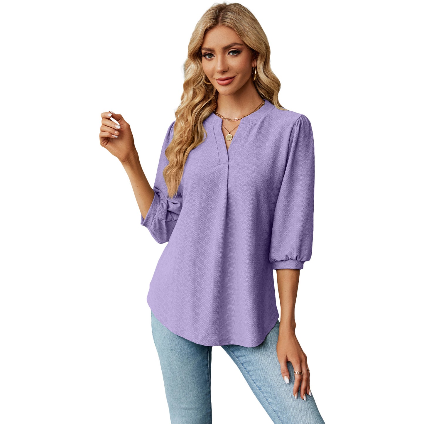 Elegantes Jacquard-Shirt mit V-Ausschnitt