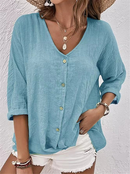 Basic-V-Neck-Langarmshirt