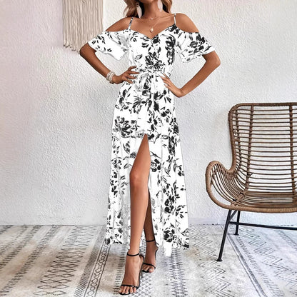 Off-Shoulder Sommerkleid mit Blumenprint – Feminines Maxikleid für Urlaub & Strand