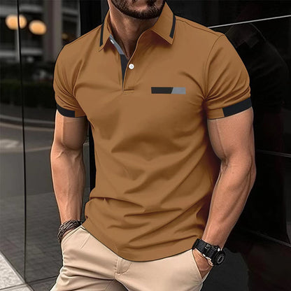 Herren Polo-Shirt mit Knopfleiste und Fake-Tasche – Casual & Business Look, Sommer T-Shirt mit Kragen