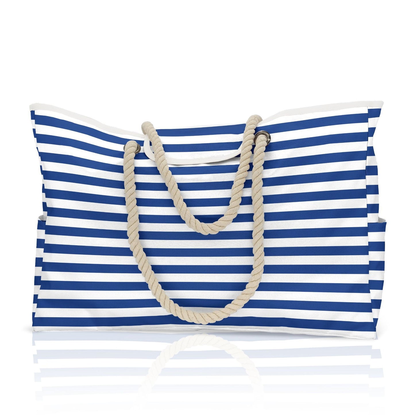 Große gestreifte Strandtasche mit Print