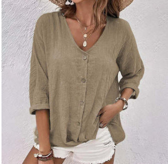 Basic-V-Neck-Langarmshirt