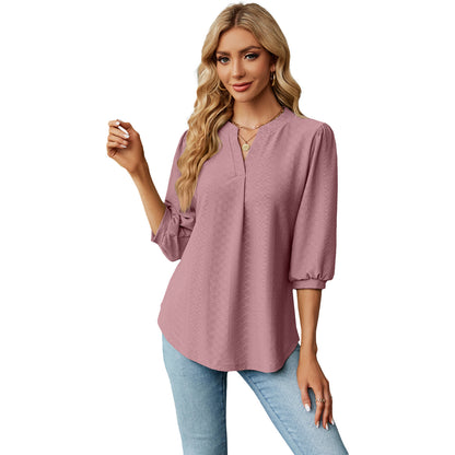 Elegantes Jacquard-Shirt mit V-Ausschnitt