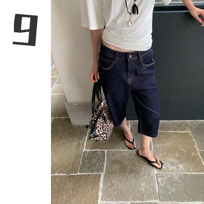 Damen Jeans mit rotem Stitching – Gerade Passform, Mid-Waist, Frühling & Sommer