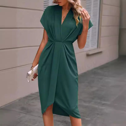 Sommerkleid mit V-Ausschnitt & Fledermausärmeln