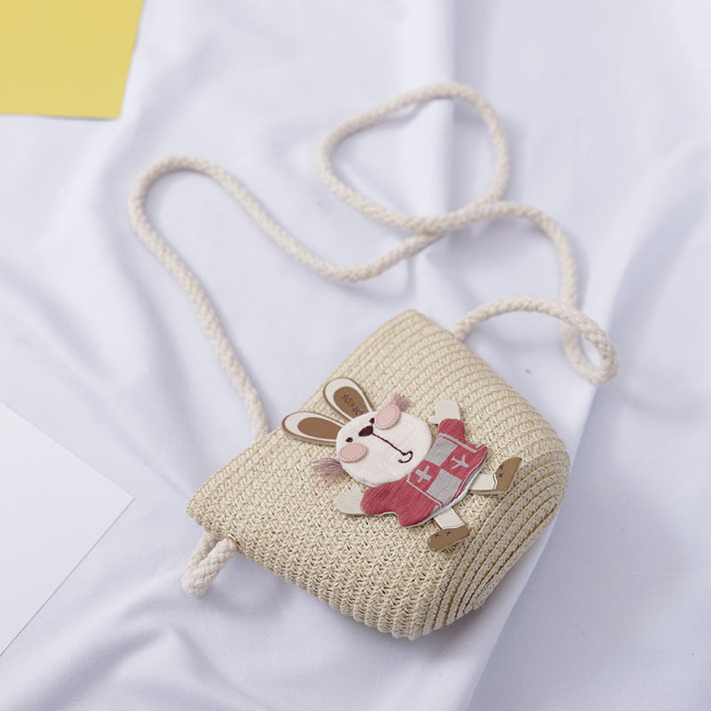 Sommer-Set für Kinder – Strohhut & Tasche mit süßer Hasen-Deko
