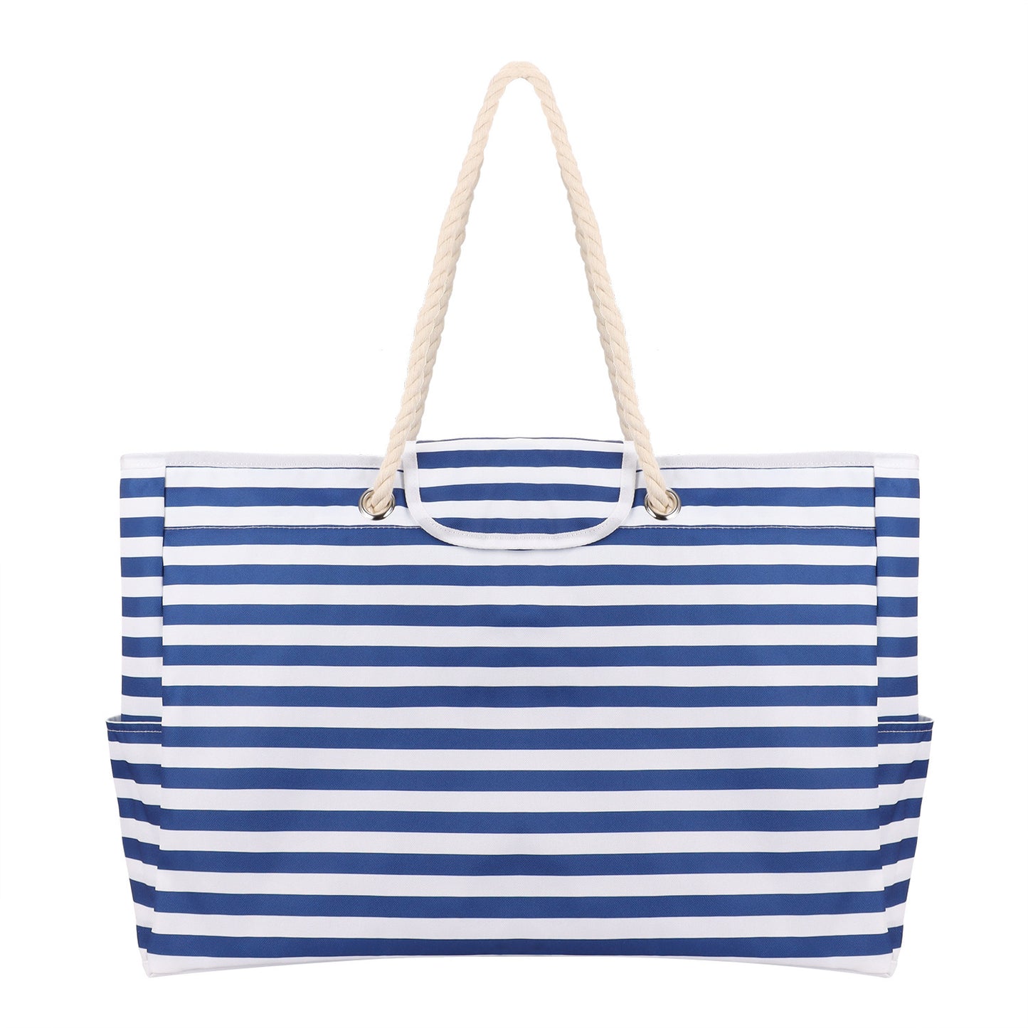 Große gestreifte Strandtasche mit Print