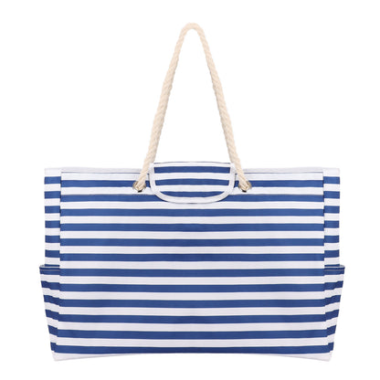 Große gestreifte Strandtasche mit Print