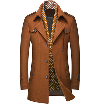 Herren Wollmantel mit Stehkragen – Klassischer Winter Trenchcoat mit dickem Innenfutter