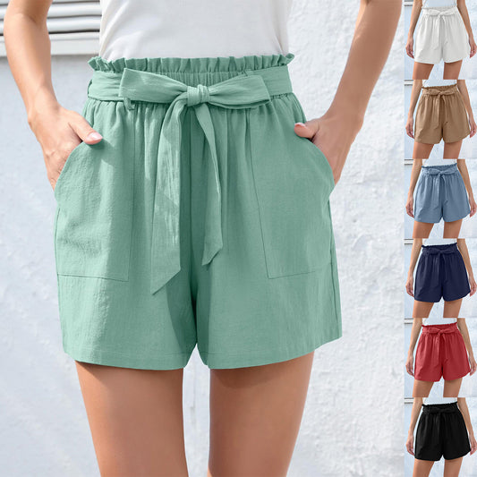 Sommer-Shorts mit Rüschenbund & Bindeschleife