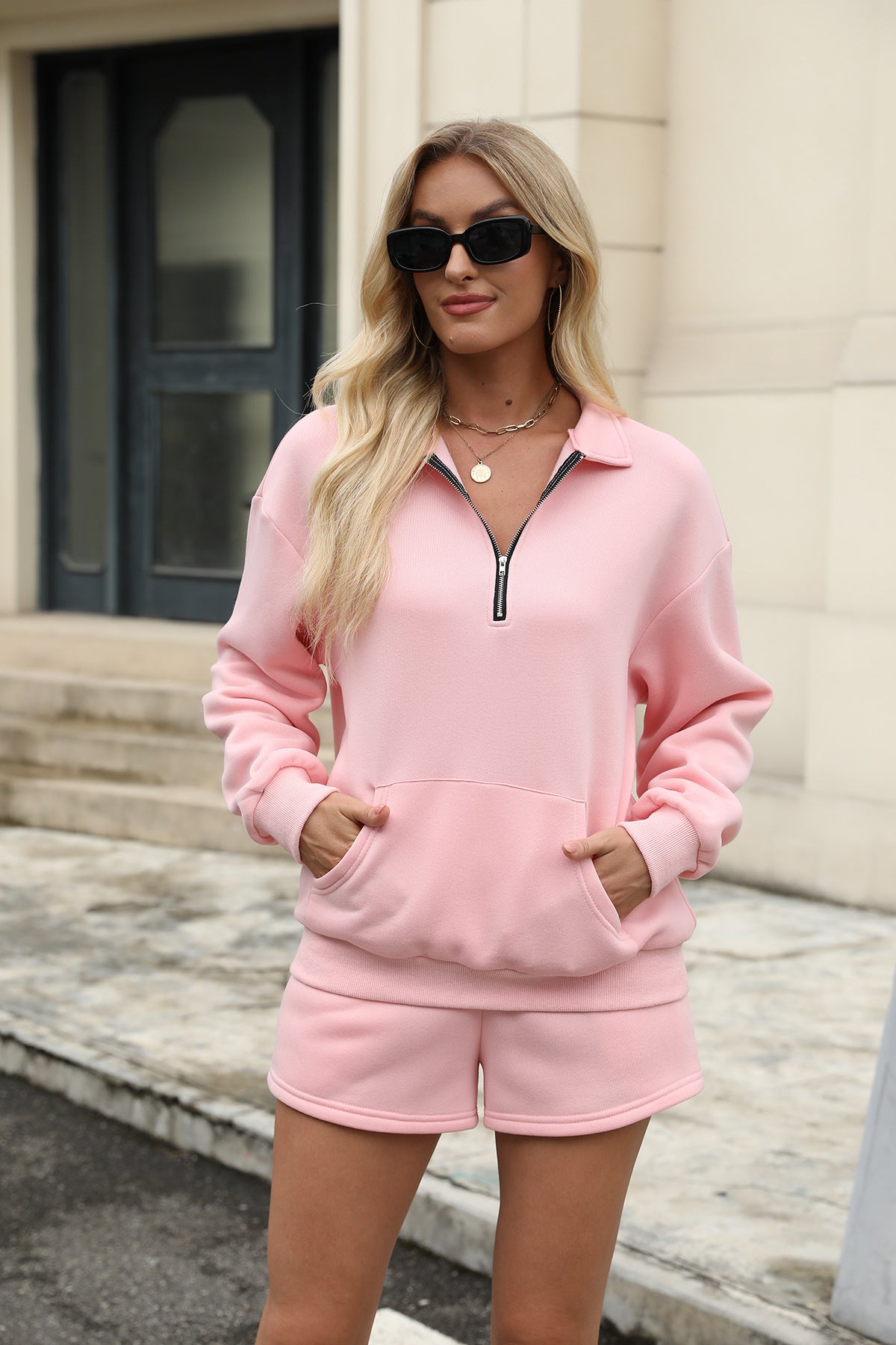 Zweiteiliges Sweat-Set mit Zipper & Shorts