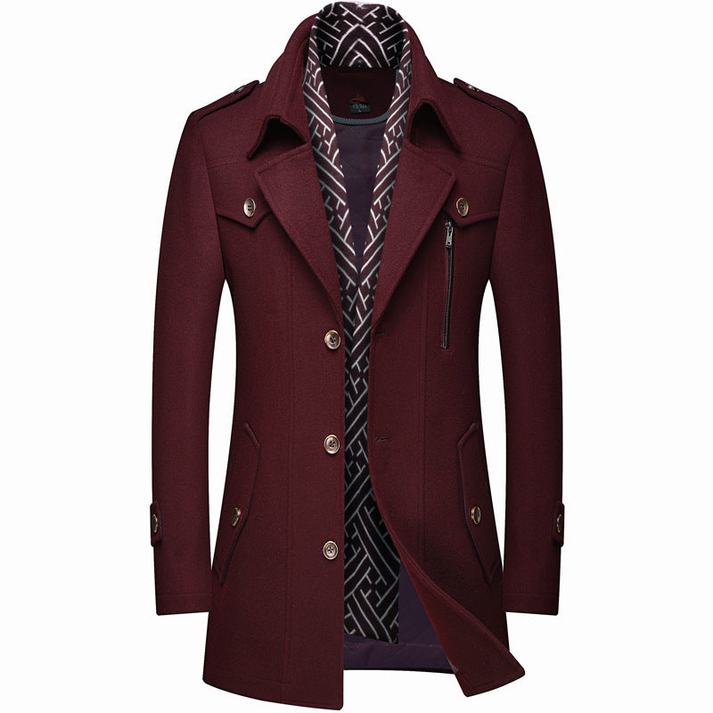 Herren Wollmantel mit Stehkragen – Klassischer Winter Trenchcoat mit dickem Innenfutter
