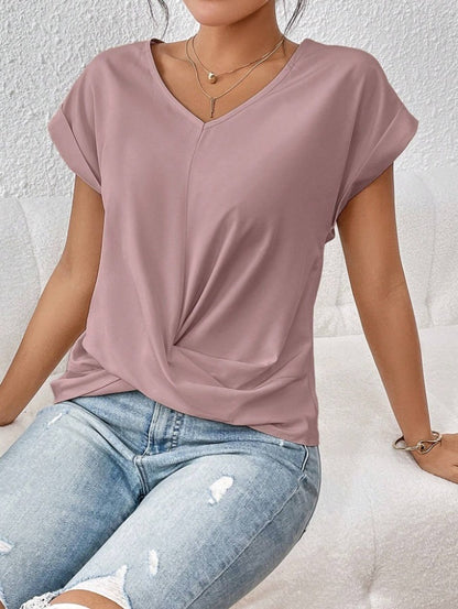Sommer-T-Shirt mit V-Ausschnitt & Knoten-Detail