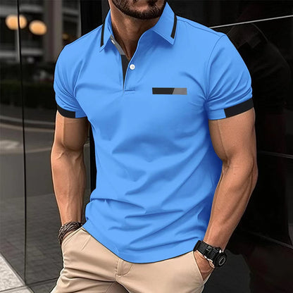 Herren Polo-Shirt mit Knopfleiste und Fake-Tasche – Casual & Business Look, Sommer T-Shirt mit Kragen