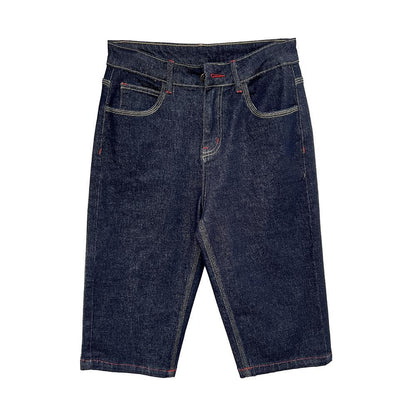 Damen Jeans mit rotem Stitching – Gerade Passform, Mid-Waist, Frühling & Sommer
