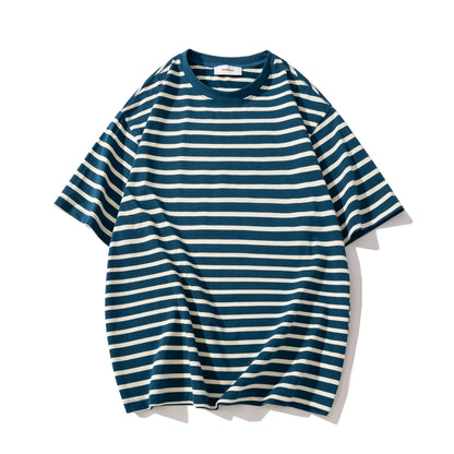 Vintage Streifen T-Shirt für Herren – Lockerer Schnitt, Rundhals, Sommer Basic in Retro-Design