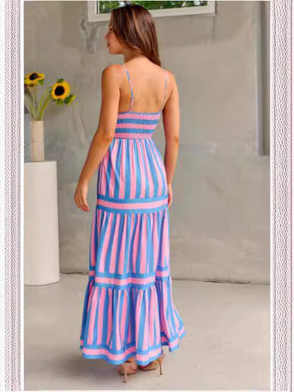 Streifen-Maxikleid mit Trägern & Rückenausschnitt – Sommerlook mit Wow-Effekt