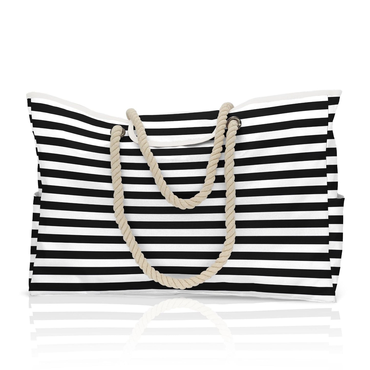 Große gestreifte Strandtasche mit Print