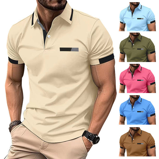 Herren Polo-Shirt mit Knopfleiste und Fake-Tasche – Casual & Business Look, Sommer T-Shirt mit Kragen