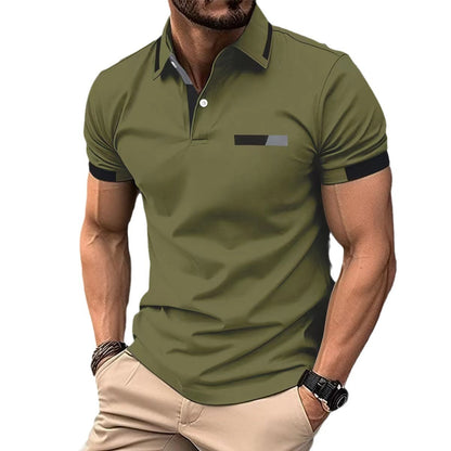 Herren Polo-Shirt mit Knopfleiste und Fake-Tasche – Casual & Business Look, Sommer T-Shirt mit Kragen